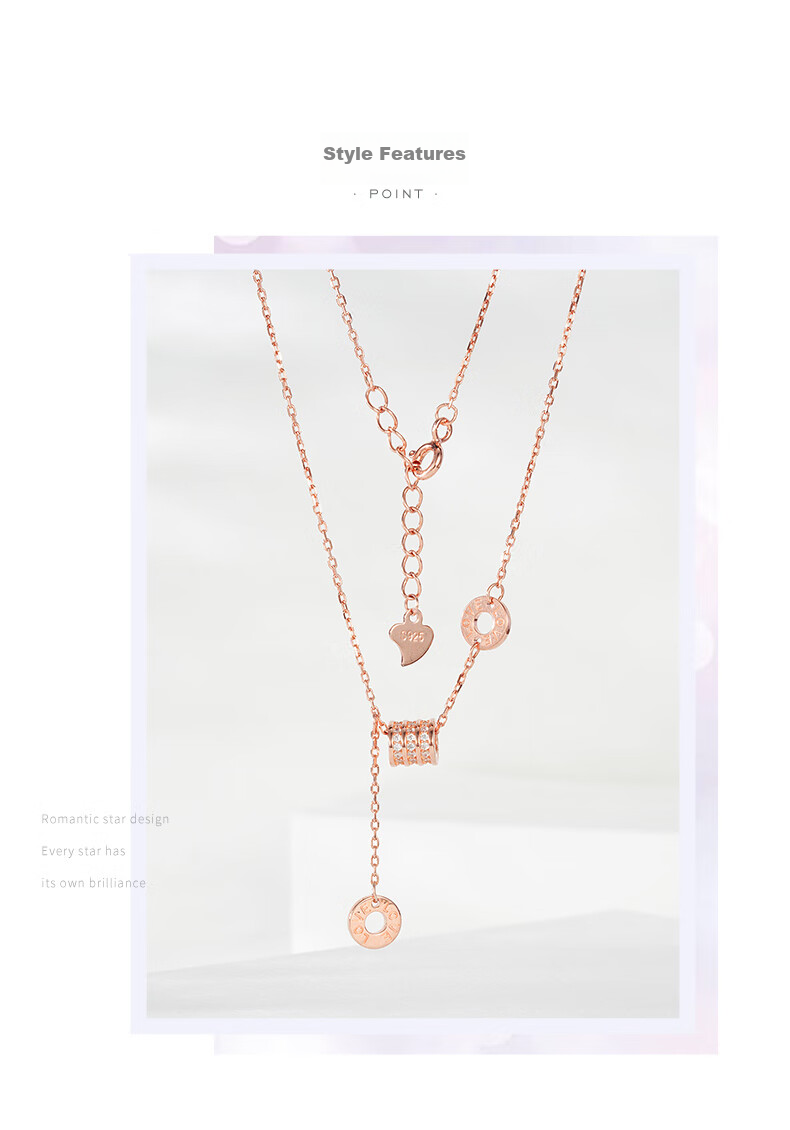 CHOW TAI SENG [Birthday Gift] Small Waist Necklace, Pure Silver Women's Collarbone Chain, Luxurious Niche High-End Feel, Gift for Girlfriend 3