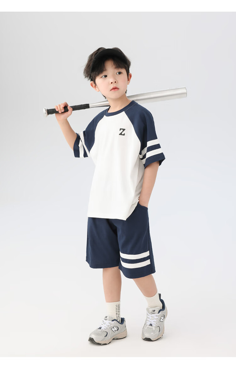 Zuoxi Boys' Summer Outfit Set, Children's Sports Short-Sleeve Pure Cotton Summer 2026 New Style Two-Piece Set for Boys, White, Size 170 11