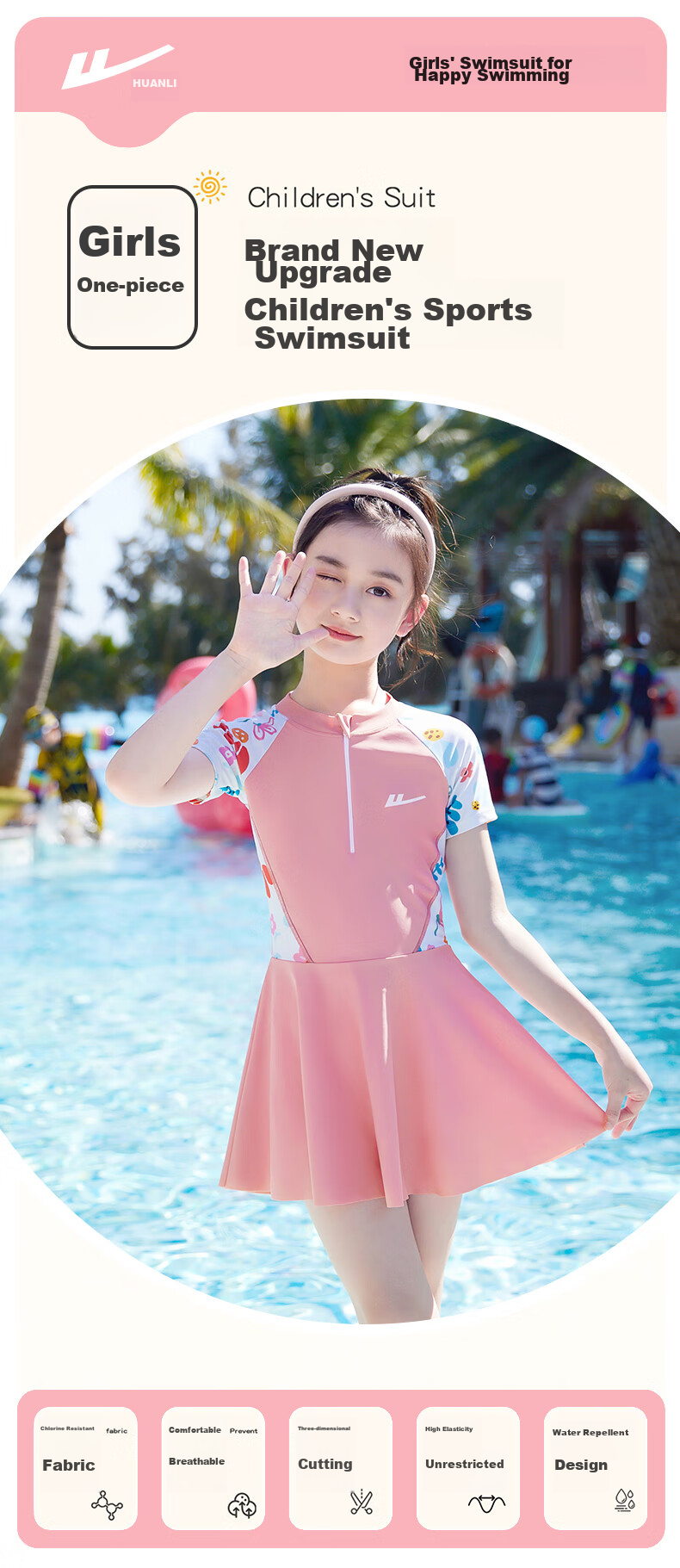 Huili Children's Swimsuit, Girls' One-Piece Dress, for Older Kids, Quick-Drying Swimming Pool Set for Girls, Three Pieces, 34020 Green, Size L 1