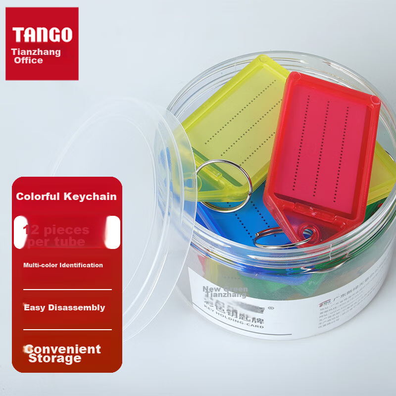 TANGO Key Tags, Large Colorful Size, 12 Pieces/tube, Four Colors, PET Tube Packaging, Label Tags for Hotel Landlords, Large Keys, Customizable Classification Labels, Easy-To Key Tags