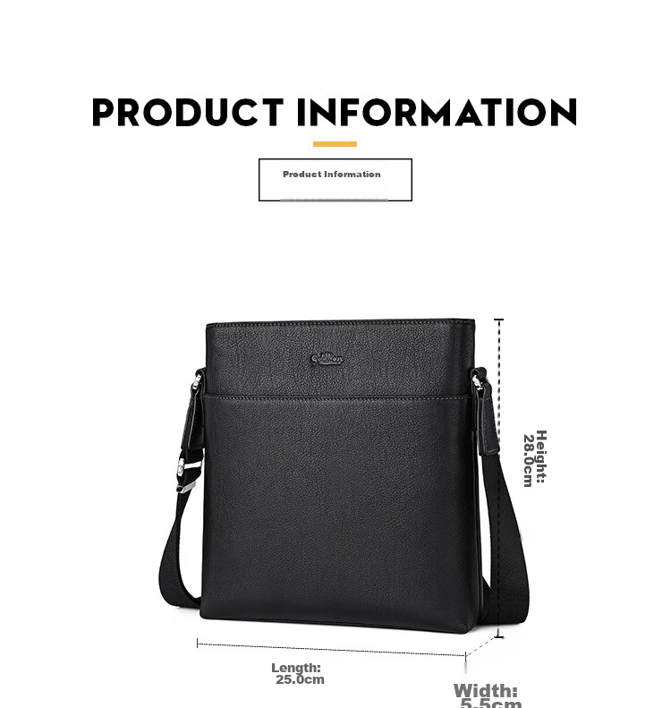 Goldlion Single-Shoulder Bag, Top-Grain Leather Crossbody Bag, Business Men's Bag, Vertical Style, Japanese Character Design, Birthday Gift 14