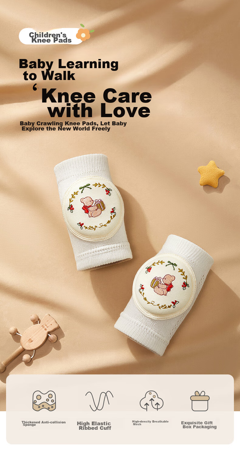 AIBEDILA Baby Knee Pads, Crawling Protection for Infants And Toddlers, Anti-Fall And Anti-Chafing Knee And Elbow Guards with Embroidery, Breathable Style 1