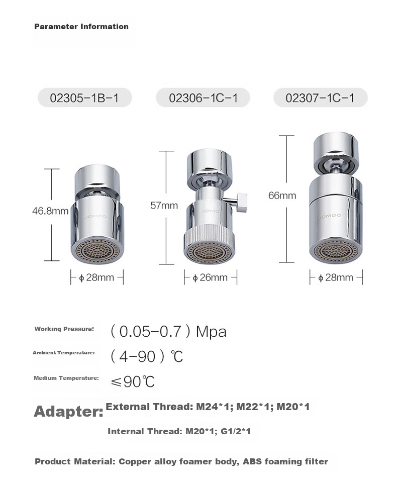JOMOO Splash-Proof Filter, 720-Degree Omnidirectional Dual-Function Curved Foot Aerator Extension Head, 02308-1C 13