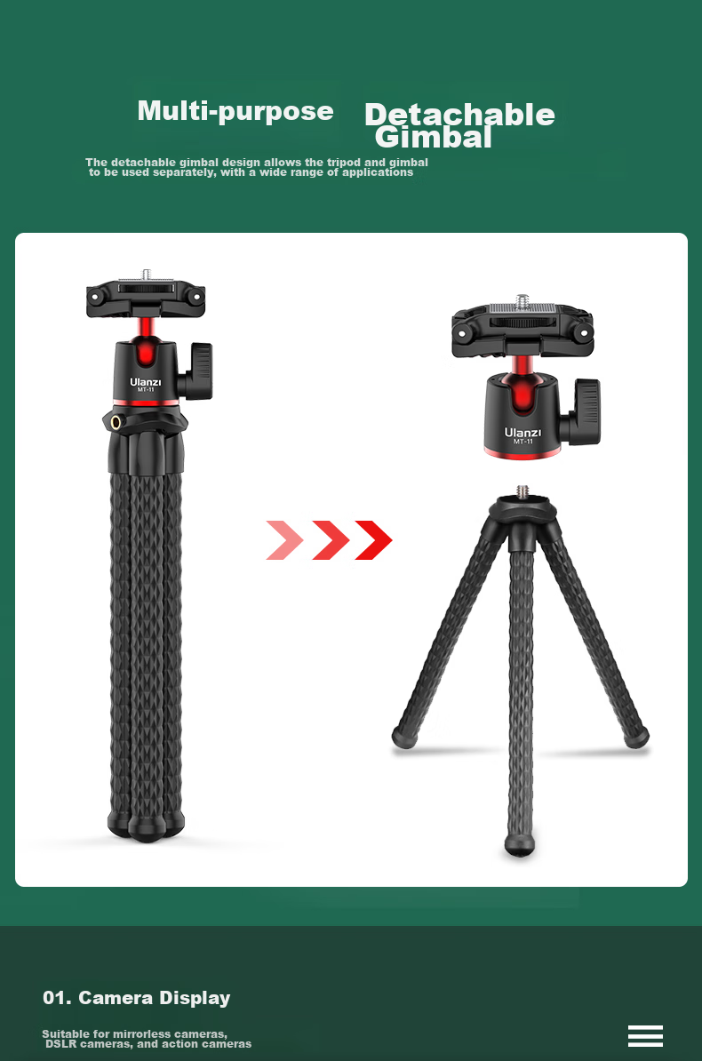 Ulanzi MT-11 Multifunctional Portable Octopus Tripod Selfie Stand for Smartphones, DSLRs, Mirrorless Cameras, Universal Vlog Video Live Streaming Photography And Videography Bracket 5