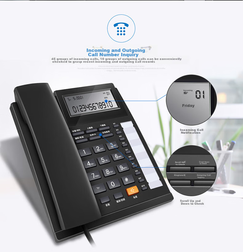 BBK Landline Telephone, Fixed-Line Phone for Office And Home Use, Dual Interface, 10 Sets with One-Key Dialing, HCD159 Ruibai 8