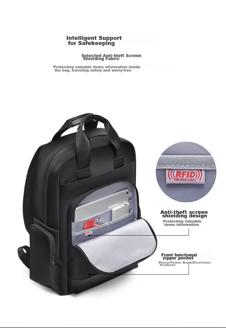 OWAS Pioneer Series Backpack for Men, Commuter Bag, Fashionable Business 15.6-Inch Laptop Bag, Travel Leisure Bag 7