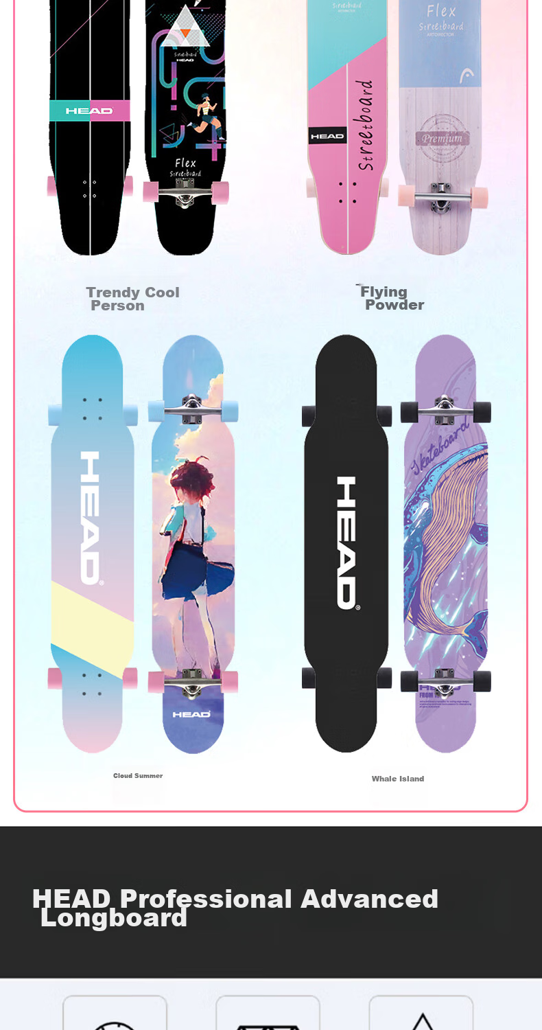 HEAD Skateboard Longboard Professional Board for Adults, Flat Flower Design for Men, Women And Children, Gift for Beginners, Entry-Level Road Skateboard, Street Skateboard, Commuter Skateboard 3