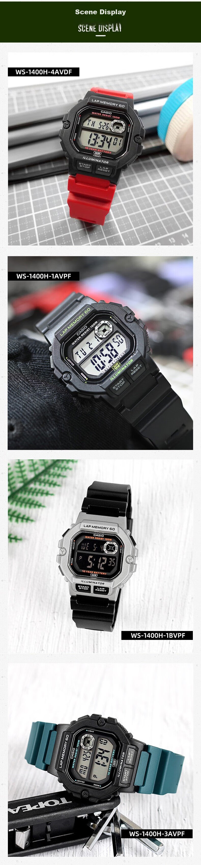 CASIO Watch for Men, Small Square Multifunctional Student Watch for Men And Women, Sports Pedometer Waterproof Digital Watch LWS-2200H 6