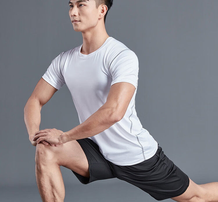 Fandimu Men's Sports Short-Sleeve T-Shirt, Fitness Tight-Fitting Quick-Dry Breathable Training Running Shirt, Black with Contrasting Lines, Size M 24