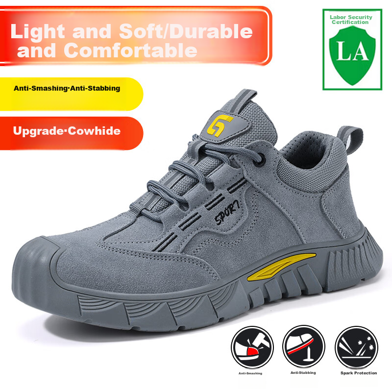 JUNBU Safety Shoes for Men with Steel Toe Cap, Anti-Smashing, Puncture-Resistant, Lightweight, Comfortable, Durable Work Safety Construction Site Shoes 0266 Size 41