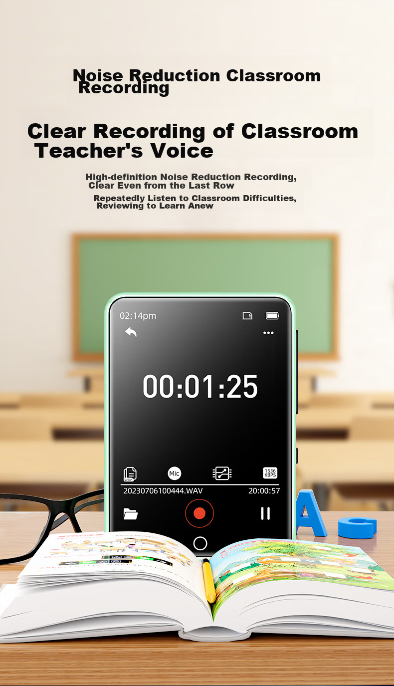 FAMUE PA01 64GB MP3/MP4 Player, Lossless Music Student English Learning Portable Player, 2.4-Inch Dictionary External Speaker Bluetooth 5.3, Gree 7