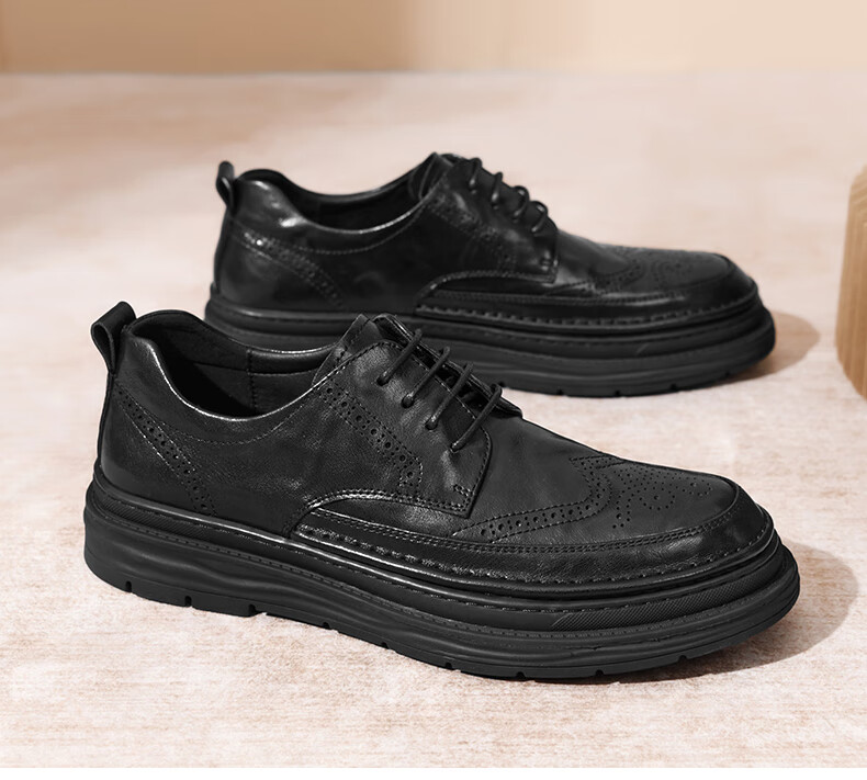 HLA Men's Business Casual Soft Sole Height Increasing Brogue Leather Shoes HAAPXM1DAV061 Black Size 38 11