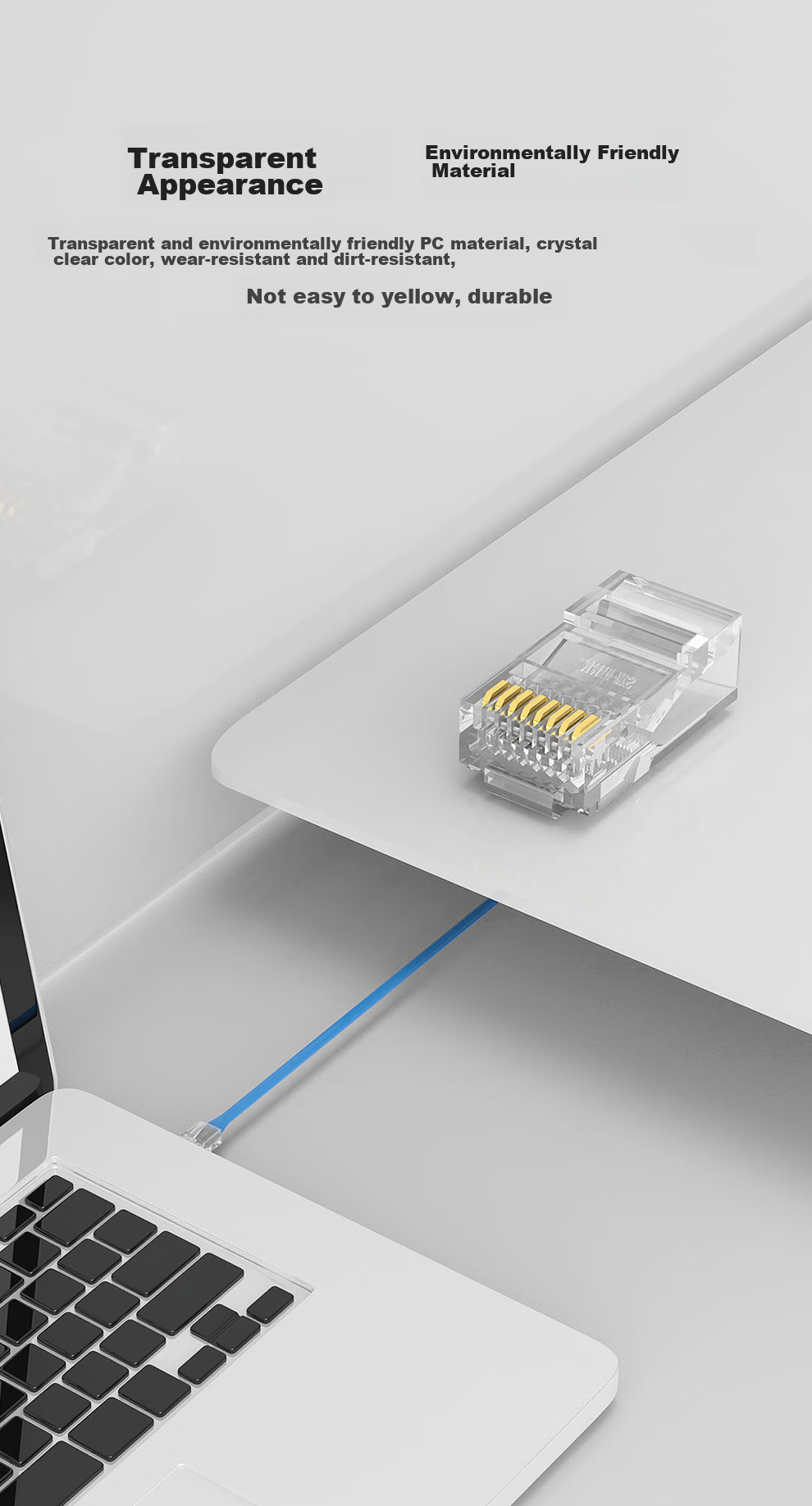 Cat5e Ethernet Cable Connectors, RJ45 Network Ports for Computers, 8P8C Gold-Plated Network Crystal Heads, 100 Pieces/box SK-RJ513 6