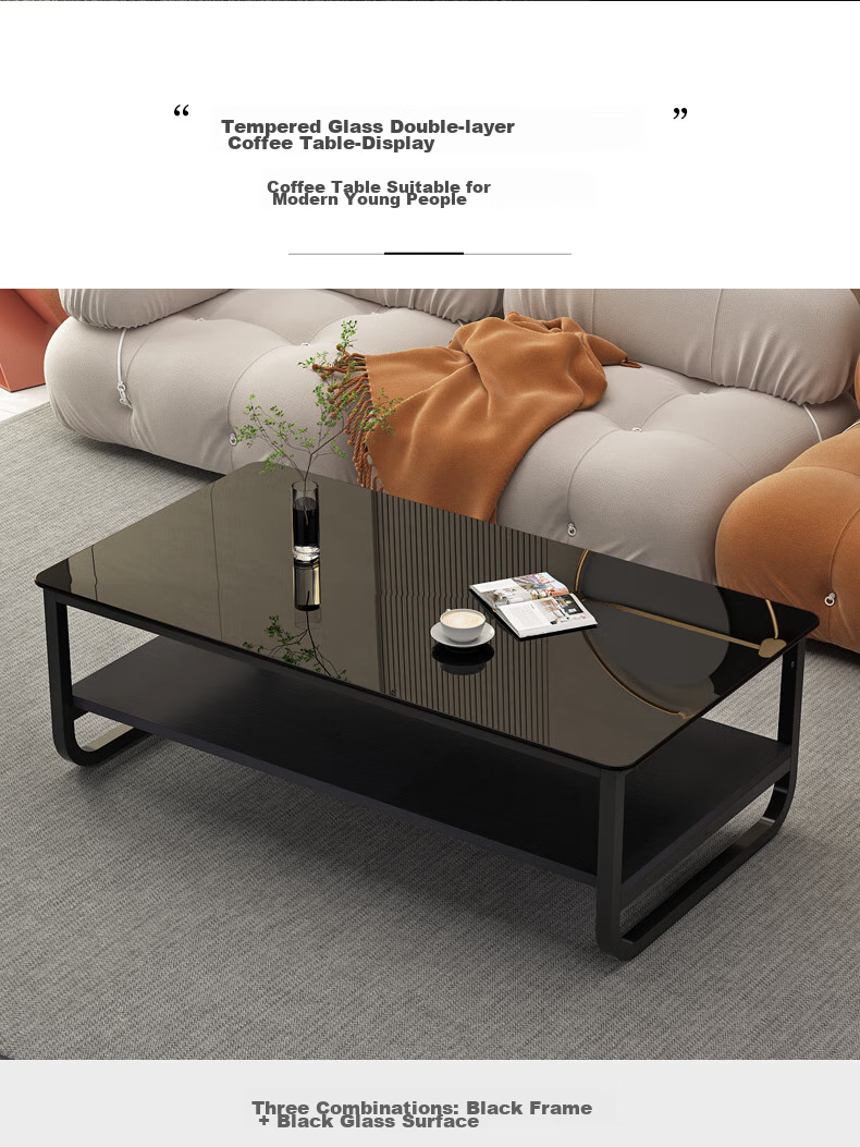 Fanshe Coffee Table, Simple Design, Tempered Glass Double-Layer Storage Coffee Table, Side Table for Small Apartments, Living Room Thickened Legs, Small Table 10
