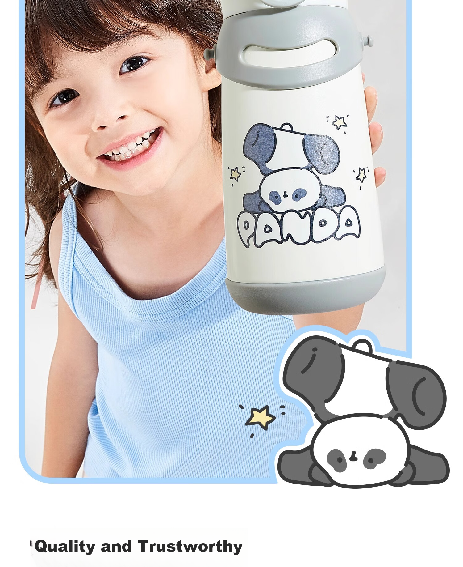 Scoornest Children's Straw Thermos Cup, Student Water Bottle, Kindergarten Straw Cup, Outdoor Use, 316 Stainless Steel Milk Bottle Water Jug 17