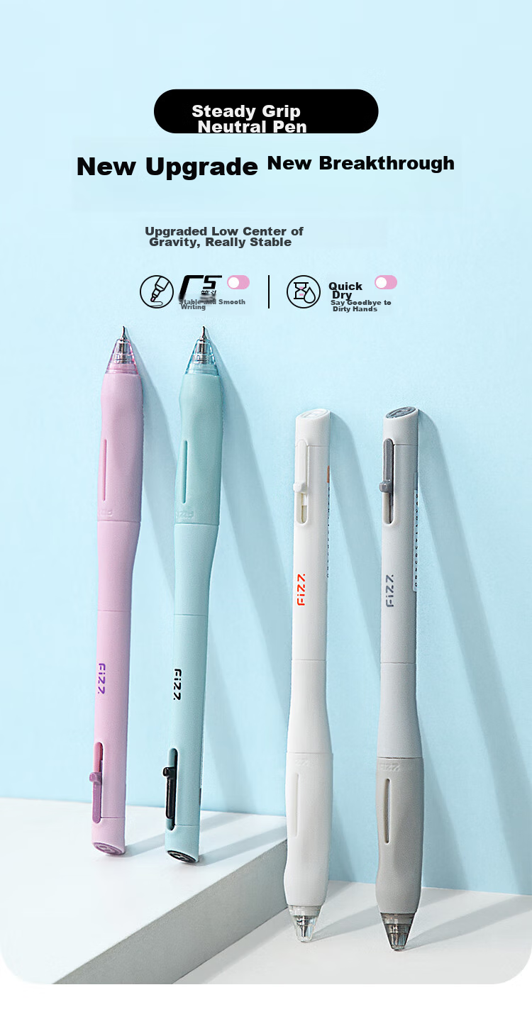 Fizz Quick-Drying Retractable Gel Pen, Stylish Design, 0.5mm Low Center of Gravity, Double Steel Ball CS Tip, Large Capacity Office Signing Pen, Back-To Exam Pen, 4-Pack B73003 1