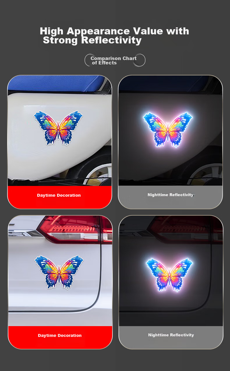 3M Reflective Sticker Warning Tape Label Glow-In Sticker for Electric Bikes, Motorcycles, Cars, Scratch Cover Diamond Grade - Graffiti Butterfly 12.7cm*9.2cm (1 Piece/bag) 6