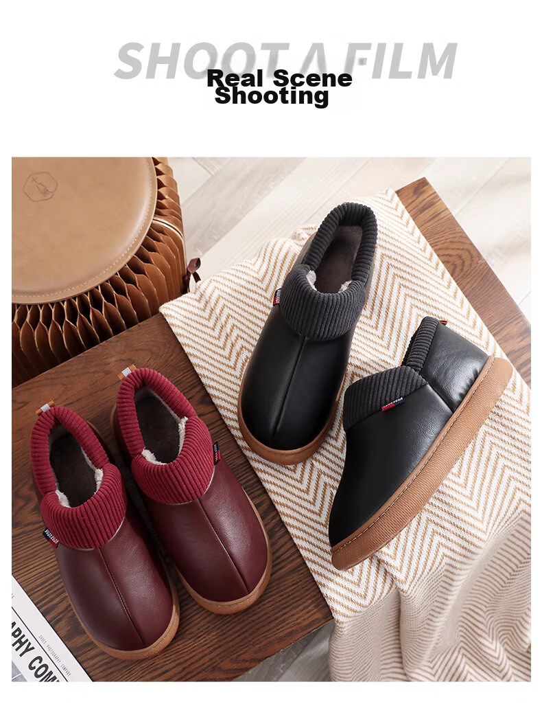 GUOLUOFEI Elderly Non-Slip Cotton Shoes with Heel, Fleece-Lined Warm Waterproof Slippers for Middle-Aged And Elderly Parents, Wine Red, Size 36-37 11