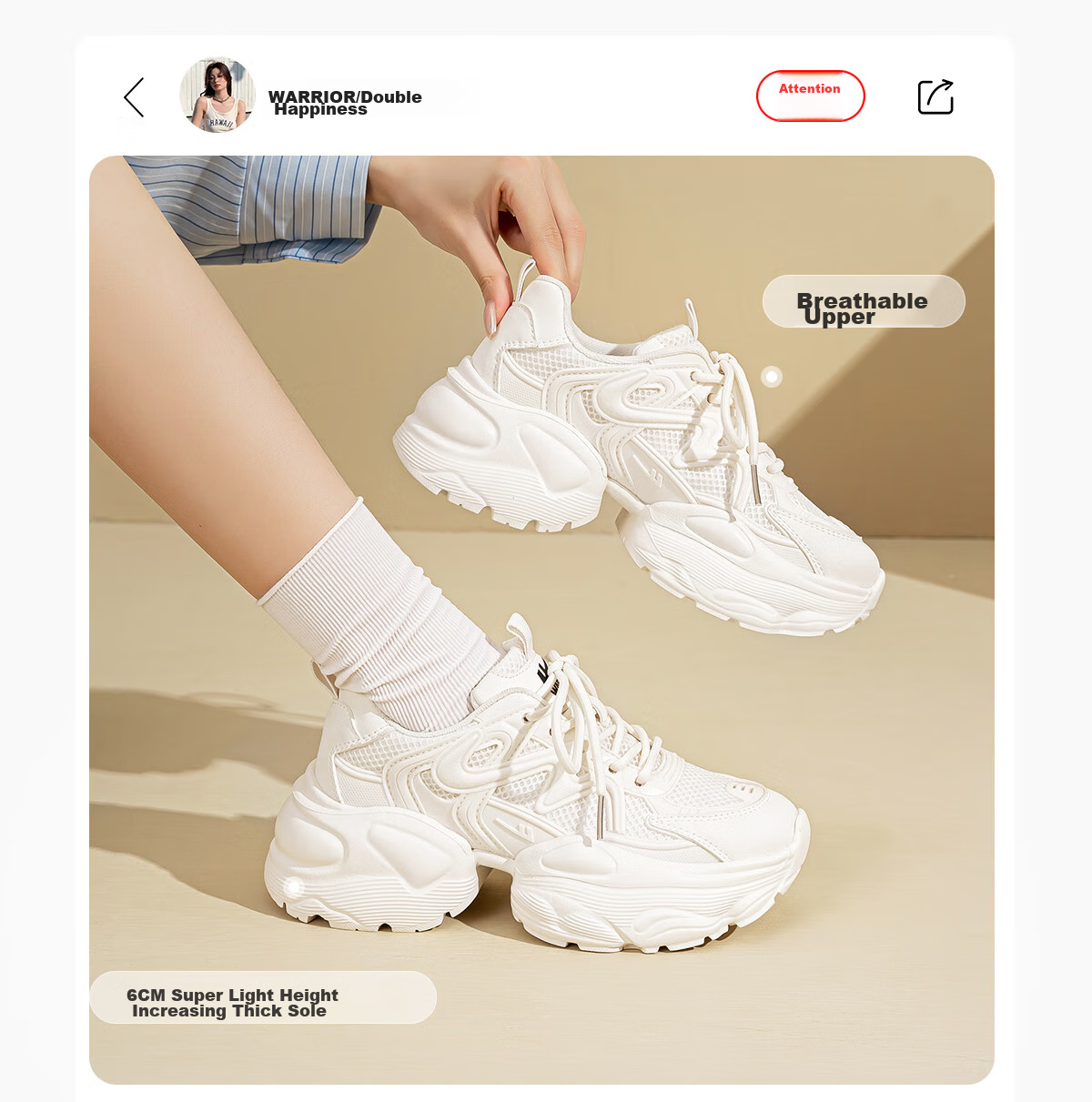 Huili Dad Shoes for Women, Thick-Soled Height-Increasing Comfortable Women's Shoes, Fashionable Versatile Casual Breathable Sneakers for Women, Beige, Size 38 4