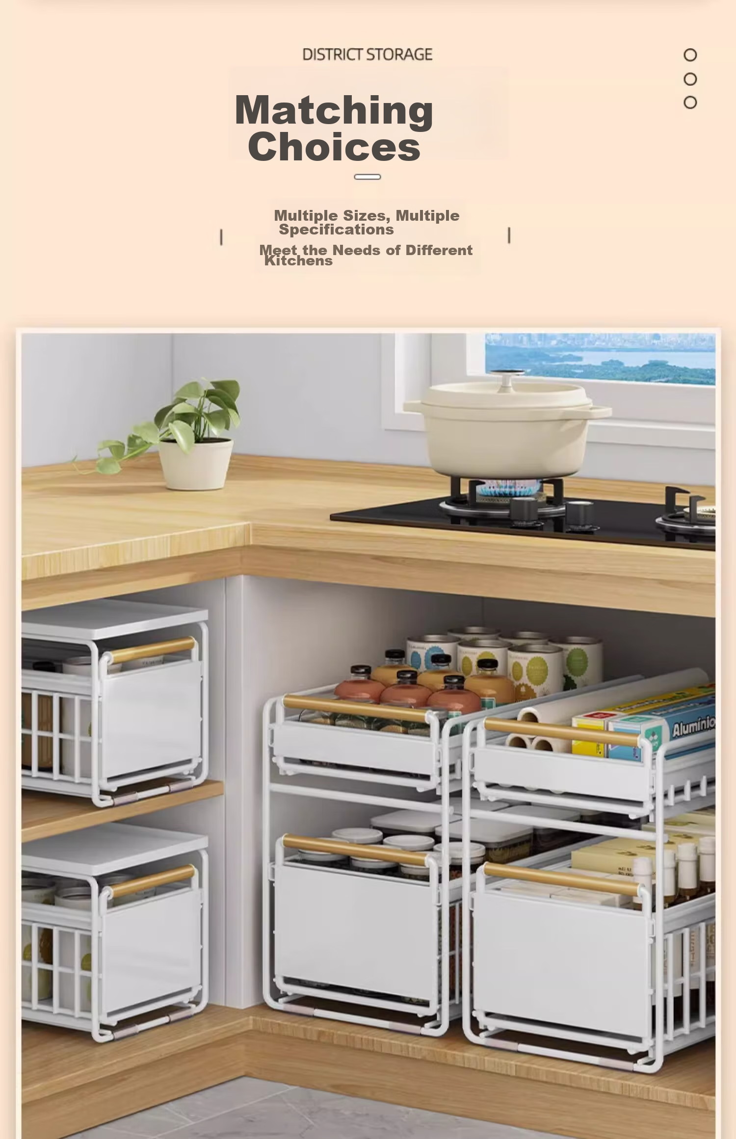 YOUQIN Kitchen Cabinet Pull-Out Basket Under Sink Storage Rack, Multifunctional Dish And Spice Organizer, Sliding Multi-Layer Shelf 7