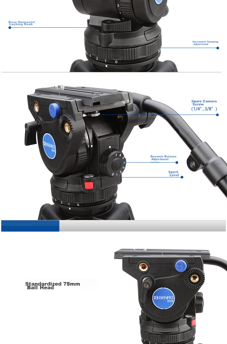 Benro BV6 Professional Camera Tripod Kit with Dynamic Balance Damping, Adjustable Dual Tube Tripod with Hydraulic Head 3
