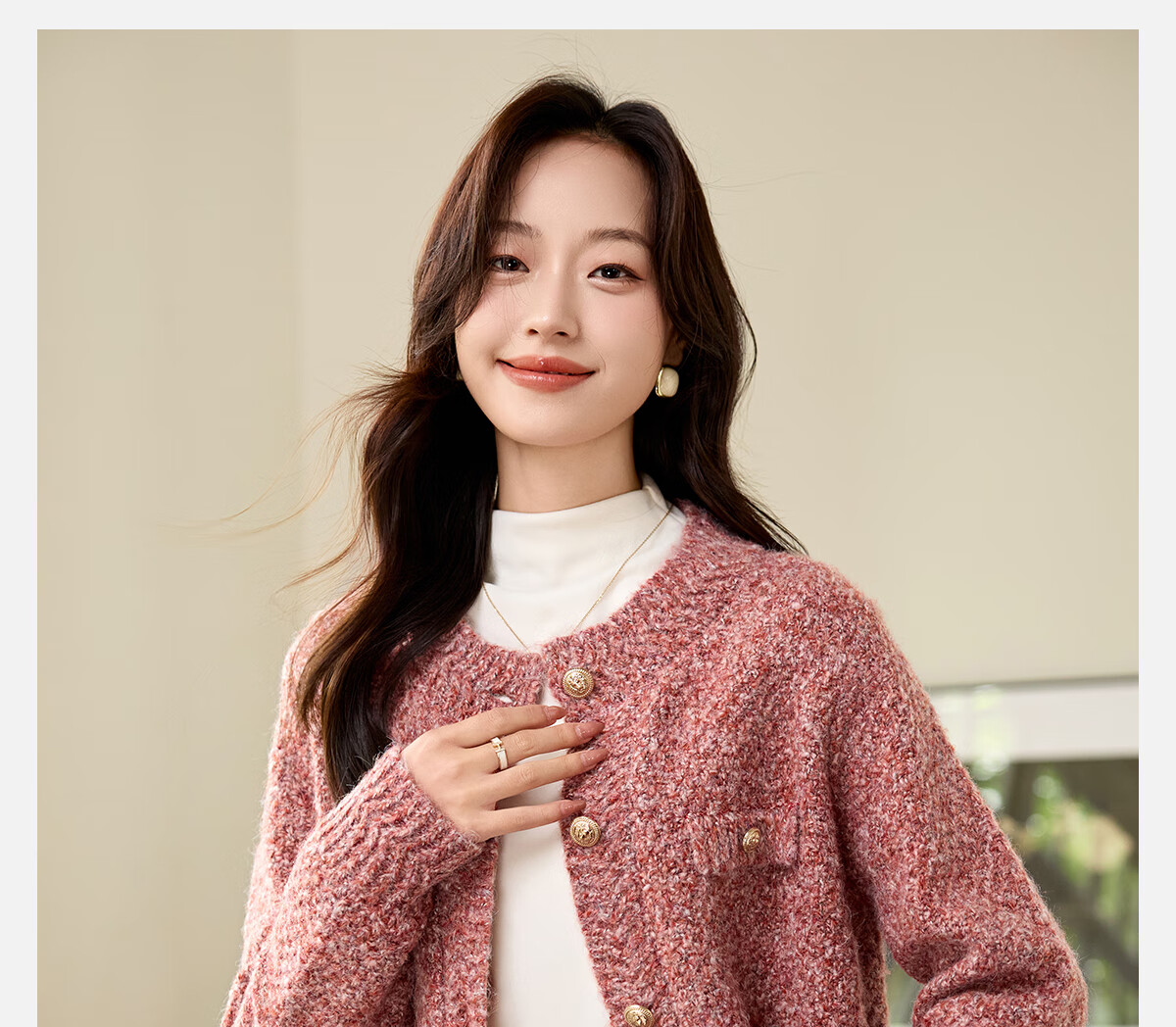 PinCai Women's Knitted Cardigan New Year Battle Robe Little Chanel Style Soft Wool Crew Neck Sweater P144U4016 1