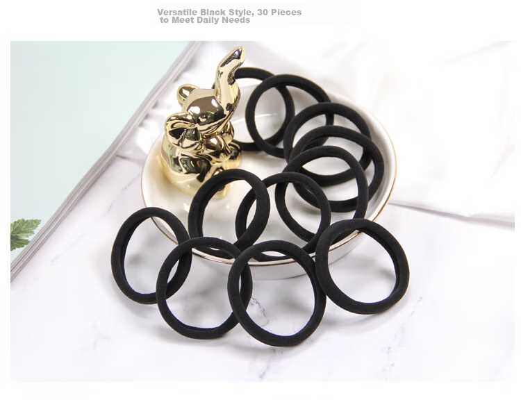 UPLUS Seamless Hair Ties, Black, 30 Pieces, High Elasticity Rubber Bands, Hair Ties, Elastic Bands with Leather Covers 9