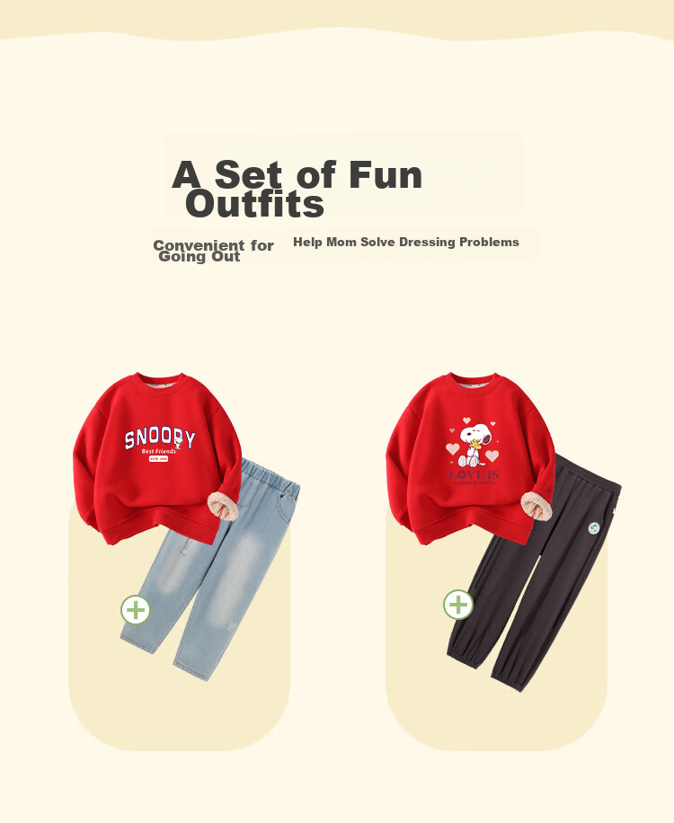 SNOOPY Children's Clothing Fleece-Lined Thick Warm Sweatshirt Red New Year Outfit Winter Happy Dog Big Red 10