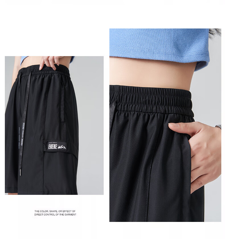 XUEXIMAN Women's Sports Shorts, Summer Lightweight Loose Straight-Leg Cargo Shorts, High-Waist Quick-Dry Wide-Leg Black Mid-Length Shorts 15