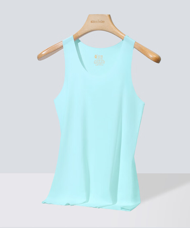 Hodo Men's Summer Ice Silk Seamless Thin Undershirt, Round Neck Versatile Elastic Vest, Ice Blue, Size 170 9