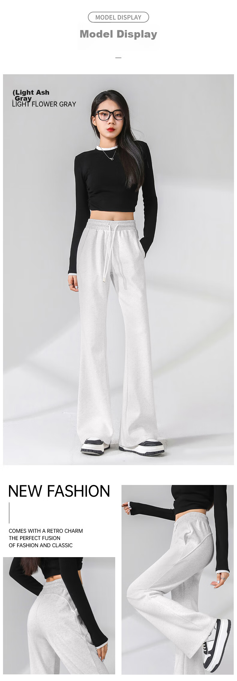 Baleno High-Waisted Flared Pants for Women, Spring And Autumn 2026, Elastic Waist, Slightly Flared Casual Long Pants, Fashionable Black Harem Pants 10