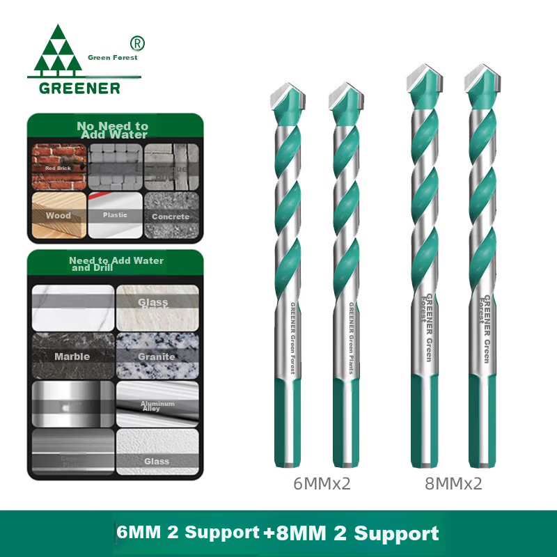 GREENER Ceramic Tile Drill Bit, Concrete Cement Marble Impact Drill Bit, Hand Electric Drill Alloy Bawang Drill, 2 Pieces Each of 6+8mm