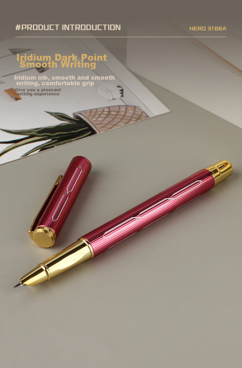 HERO 369 Erasable Steel Nib Iridium Student Fountain Pen with 10 Ink Cartridges, Fine Nib, Qingmei Zhujiu Design 4