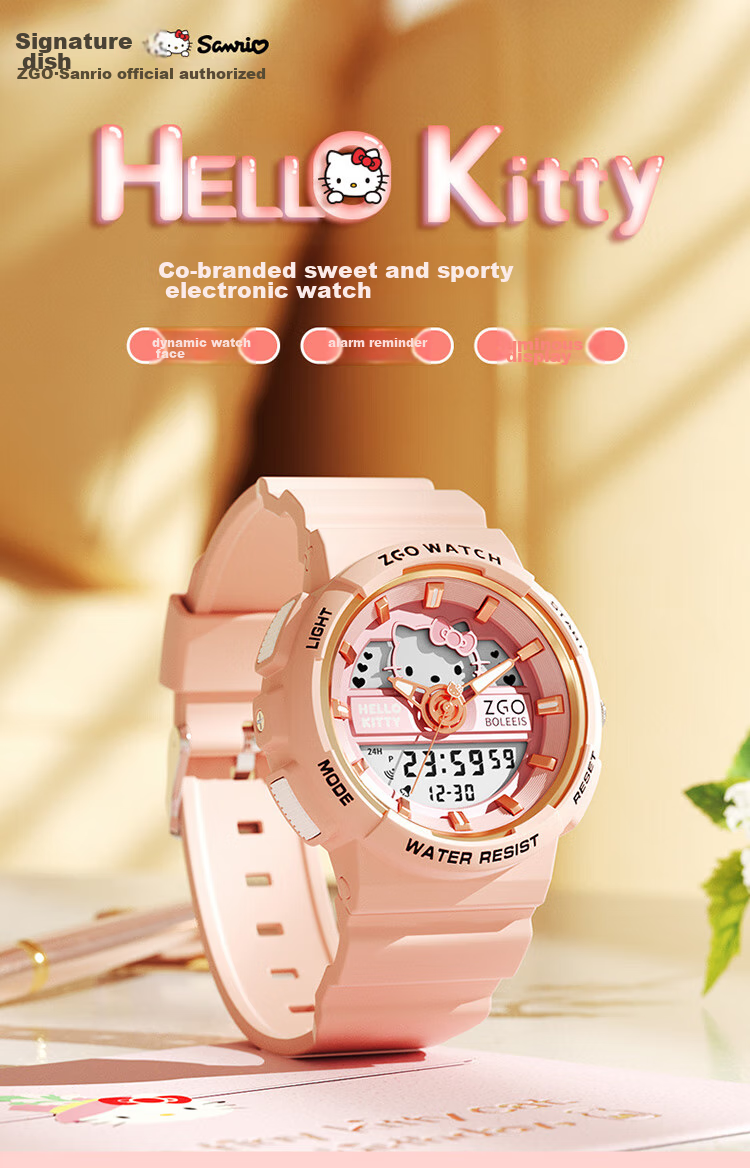 Hello Kitty Student Watch for Female Middle And High School Students, Dual Display Sports Digital Watch with Waterproof Luminous Function, Children's Watch Sanrio 1