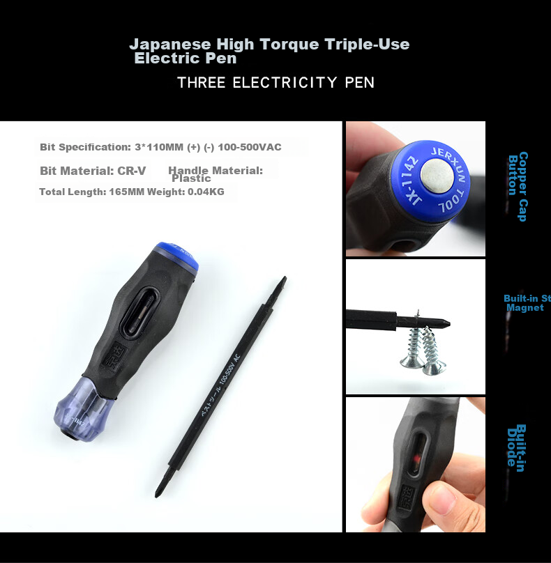 JERXUN Household Tool Set, Including Screwdrivers, Tape Measure, Electric Pen, Wrenches, Multi-Functional Electrician Repair Tool Kit 9