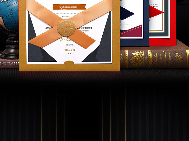 Weiji A4 Horizontal Ribbon Knot Honor Certificate, Appointment Letter, Graduation Certificate Cover, Customized European-Style Certificate, Award Certificate, Document Frame, Certificate Set, Wine Red, 406H-WRD/5 23