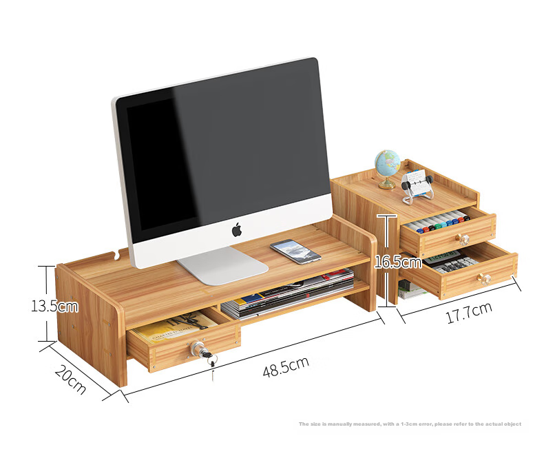 Shuranjia Monitor Riser Stand, Desktop Organizer with Drawer, Cherry Wood Color, SZ08-2 20