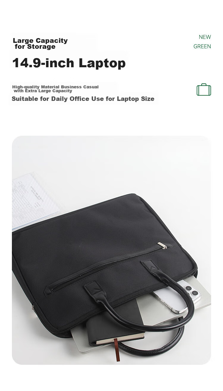 TANGO Office Supplies Handbag/conference Bag/business Bag/document Bag/laptop Bag/briefcase, Waterproof with Compartment, Leather, Exquisite Business Bag, Black 7