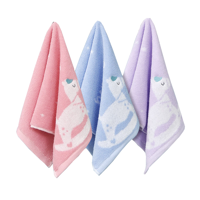 KING SHORE Pure Cotton Towels, Grade A Pure Cotton Face Towels for Home Use, Cartoon Children's Face Towels for Kindergarten, Hand Wipes, Pack of 3
