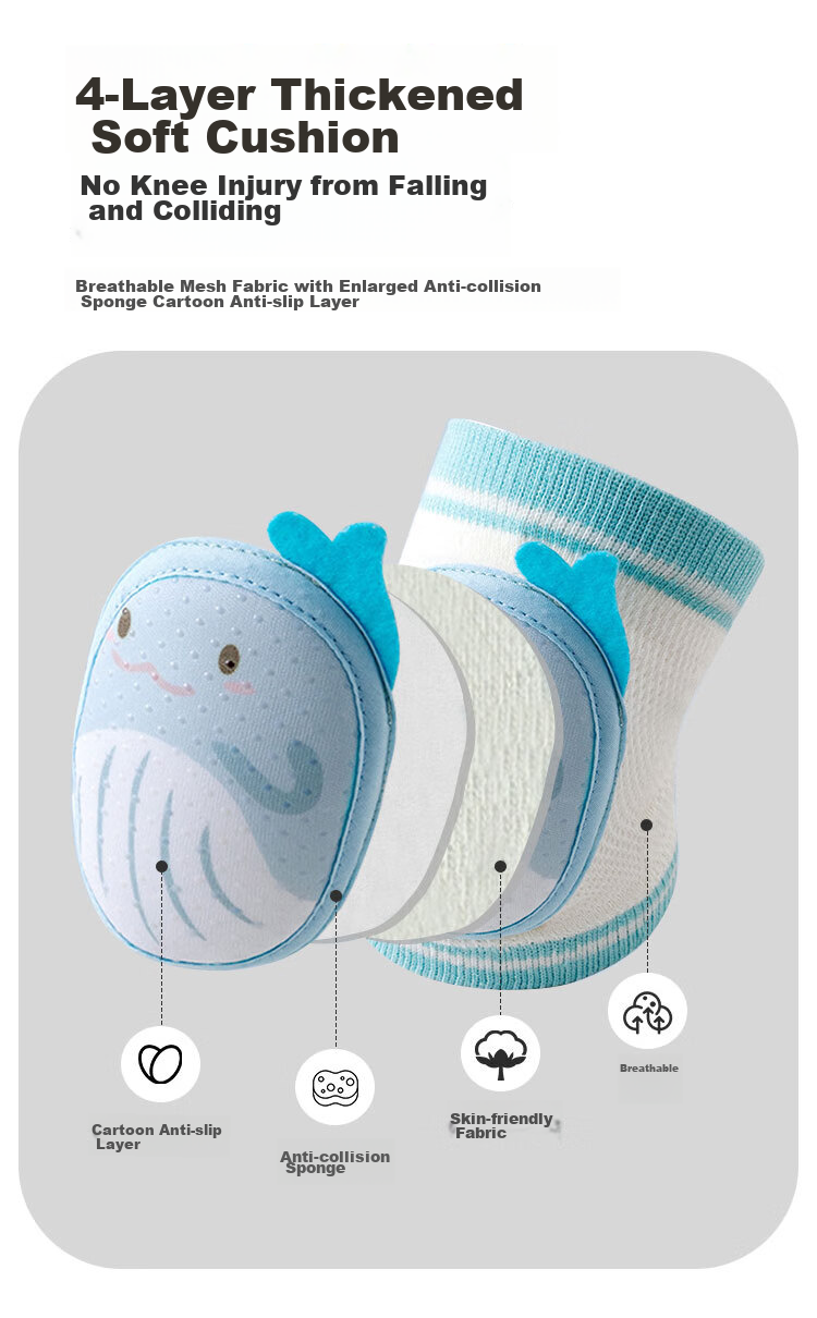 Aibaoshi Baby Knee Pads Summer Ice Silk Crawling Knee And Elbow Protectors for Children's Walking, Anti-Collision Knee Guards Hello Bear S359 4