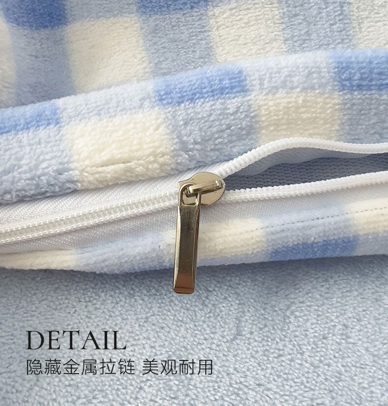 Grace Class A Milk Velvet Four-Piece Bedding Set, Autumn And Winter Double-Sided Warm Fleece Bedding Set, for 1.5/1.8 Meter Beds, Blue Plaid - Light Blue 7