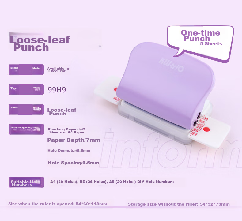 KW-Trio [Popular Product] A520/B526/A430 Multi-Hole Punch, Learning Tool for Binding Loose-Leaf Papers, 6-Hole Punch, Hole Maker 2