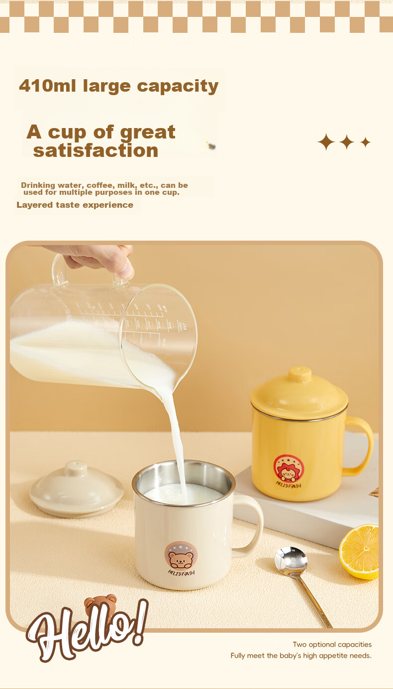 WORTHBUY 316 Stainless Steel Children's Milk Cup, Baby Drinking Cup, Double-Layer Anti-Scalding with Scale And Straw Cup, Rabbit Desig 4