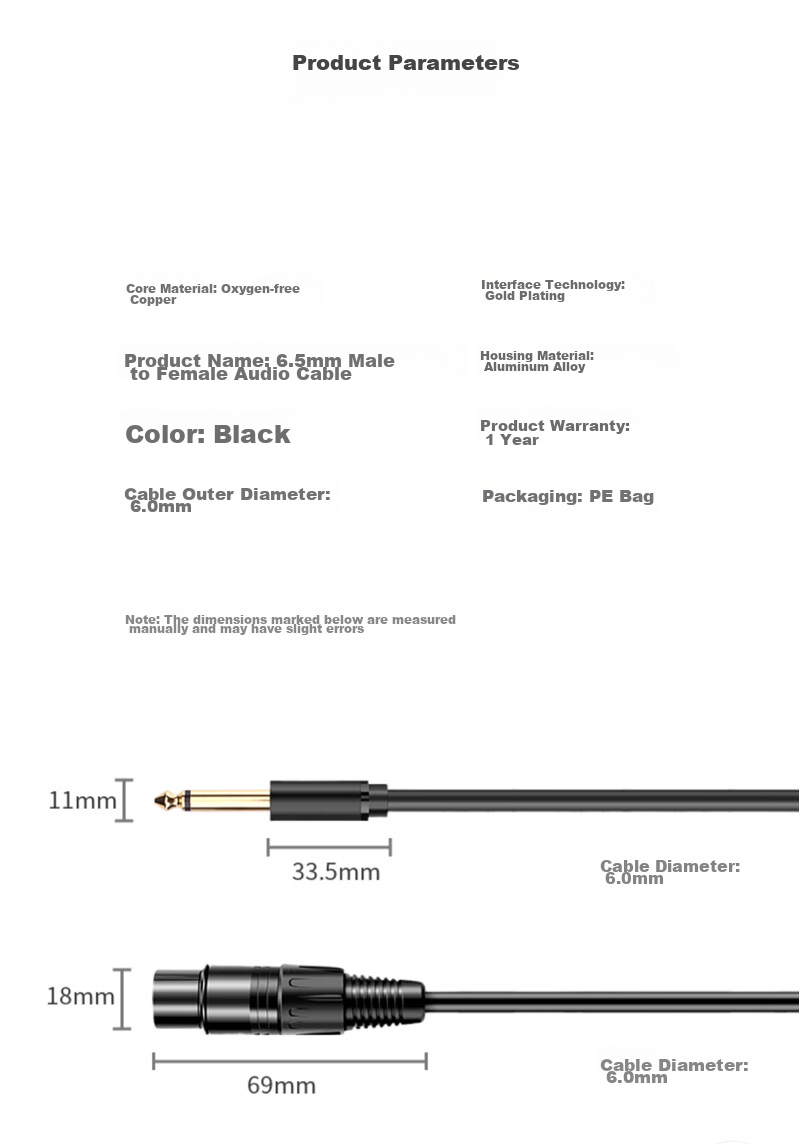 Beishanque 6.35mm to XLR Female Cable, Male to Female Audio Microphone Cable, Dual-Core XLR Single-Channel Connector for Microphone, Mixer, Speaker Amplifier Connection Cable, 5 Meters 10