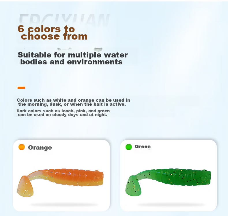 Erciyuan Lure Fishing Bait, Wave-Shaped Artificial Bait, Root Fishing Soft Bait, T-Tail Casting Texas Fishing Set Lure, Gree 4
