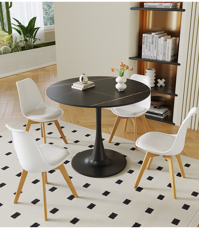 KULIN Rock Slab Dining Table, Round Small Table, Restaurant Coffee Table, Simple Round Office Negotiation Side Table, 60*74cm 5