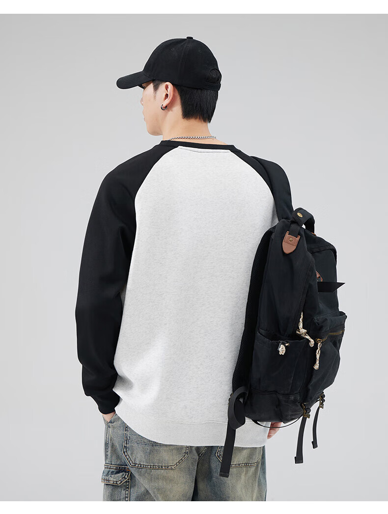 Jeanswest Men's Sweatshirt 2026 Spring Crewneck Pullover Drop Shoulder Colorblock Loose Casual Simple Fashion Navy Blue with White and Gray XL 3