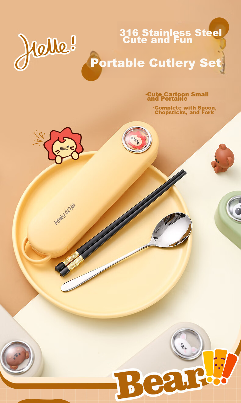 WORTHBUY 316 Stainless Steel Chopsticks And Spoon Set, Portable Cutlery for One Person, Student Travel, Storage Box, Three-Piece Set, Gree 1