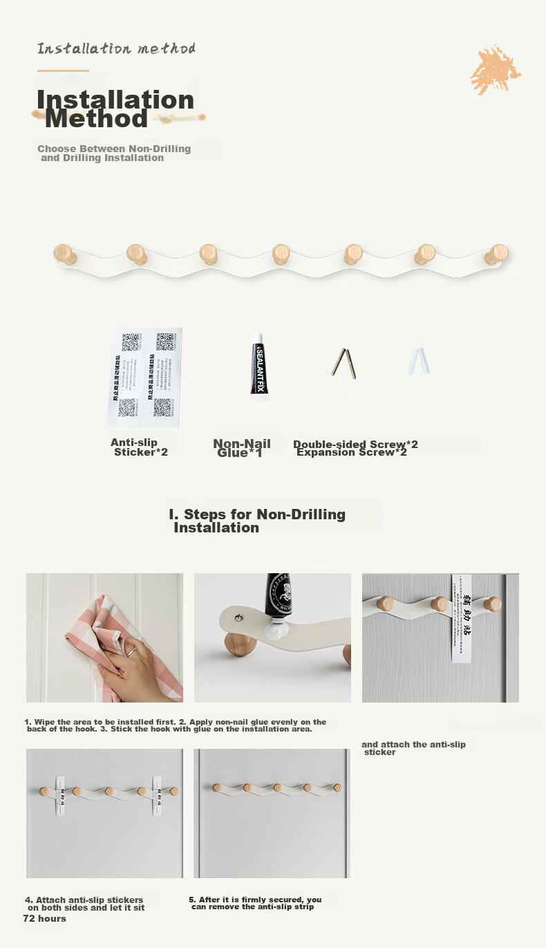 Bahainiao Door Hook Hanger, No Drilling Required, Clothes Hanger for Over The Door, Storage Rack, Row-Linked Hooks, Strong Load-Bearing Capacity 13