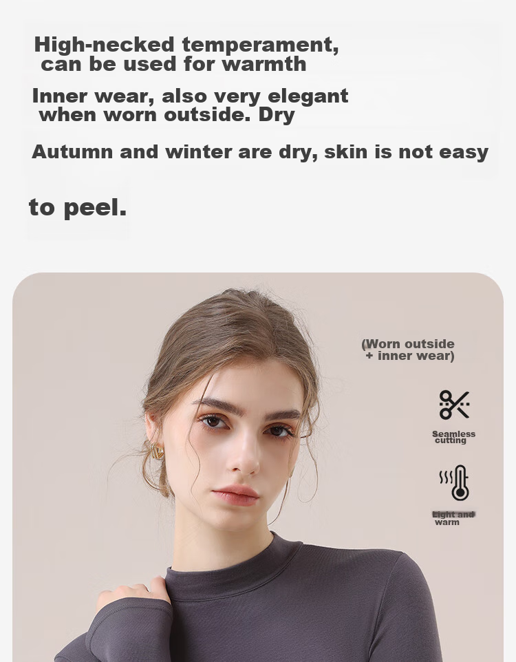 MiiOW Tech Heated Thermal Underwear Women Acrylic Cashmere Autumn High Neck Base Shirt Gray 12
